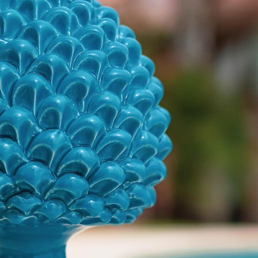 Pigna artigianale di Caltagirone modellata a mano altezza 15/40 turchese