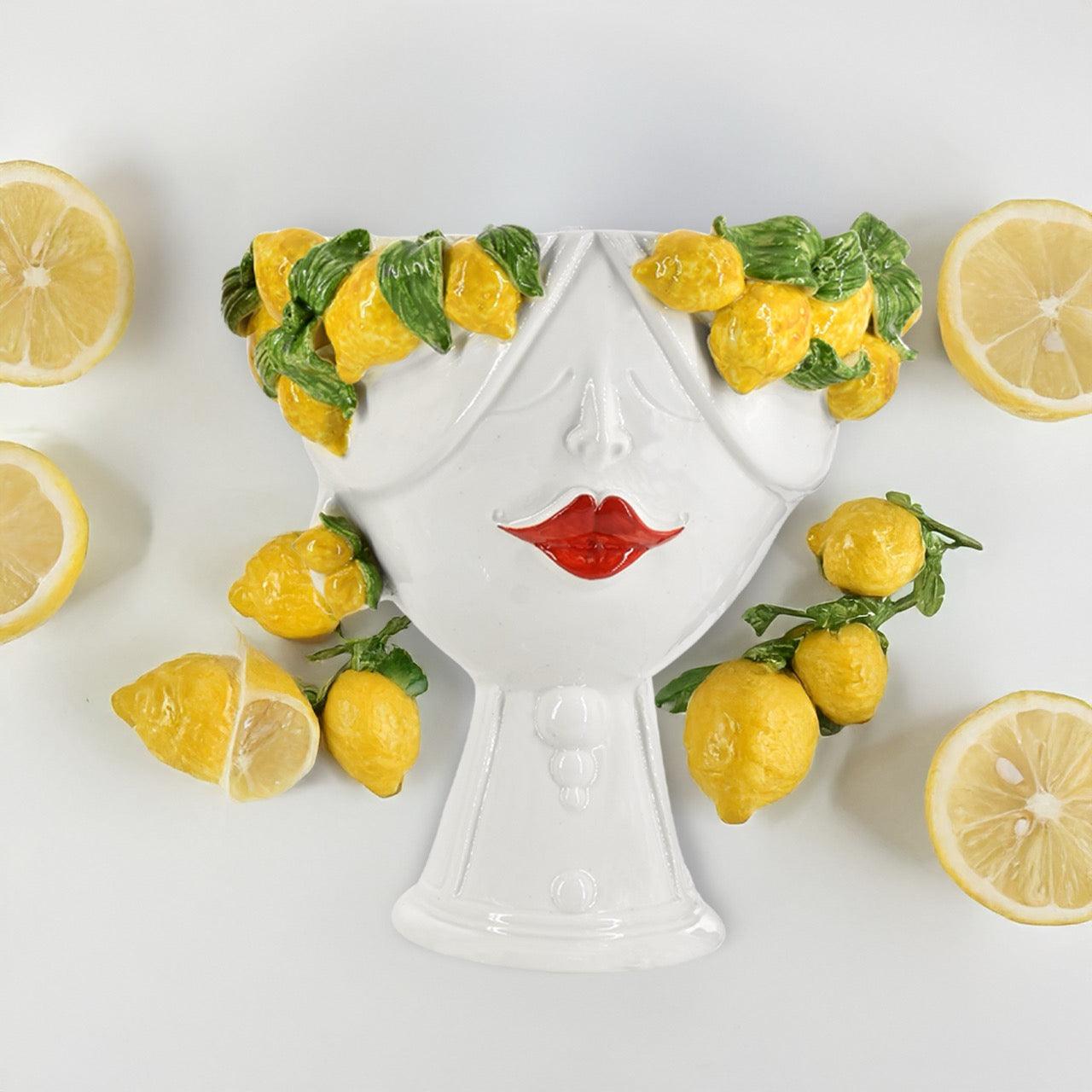 Testa di Moro con limoni "Zahira" donna | Bianco e Limone 30 cm