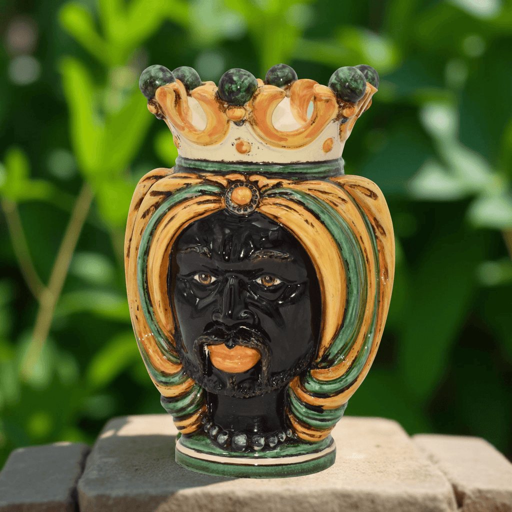 Testa h 25 turbante verde/arancio - Ceramiche di Caltagirone Sofia