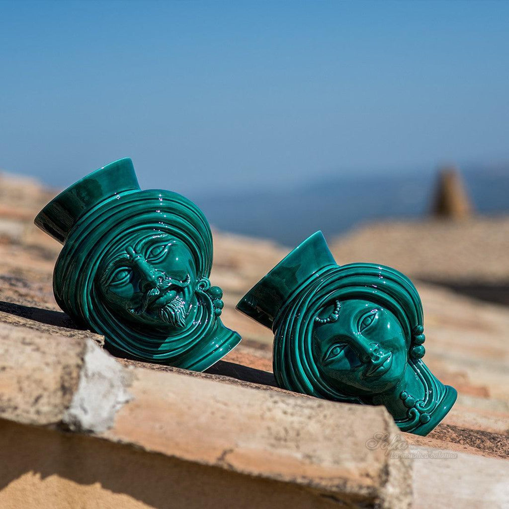 Testa h 30 corona liscia Verde Smeraldo Uomo - Teste di moro moderne Sofia Ceramiche