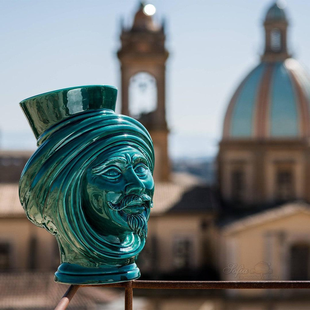 Testa h 30 corona liscia Verde Smeraldo Uomo - Teste di moro moderne Sofia Ceramiche