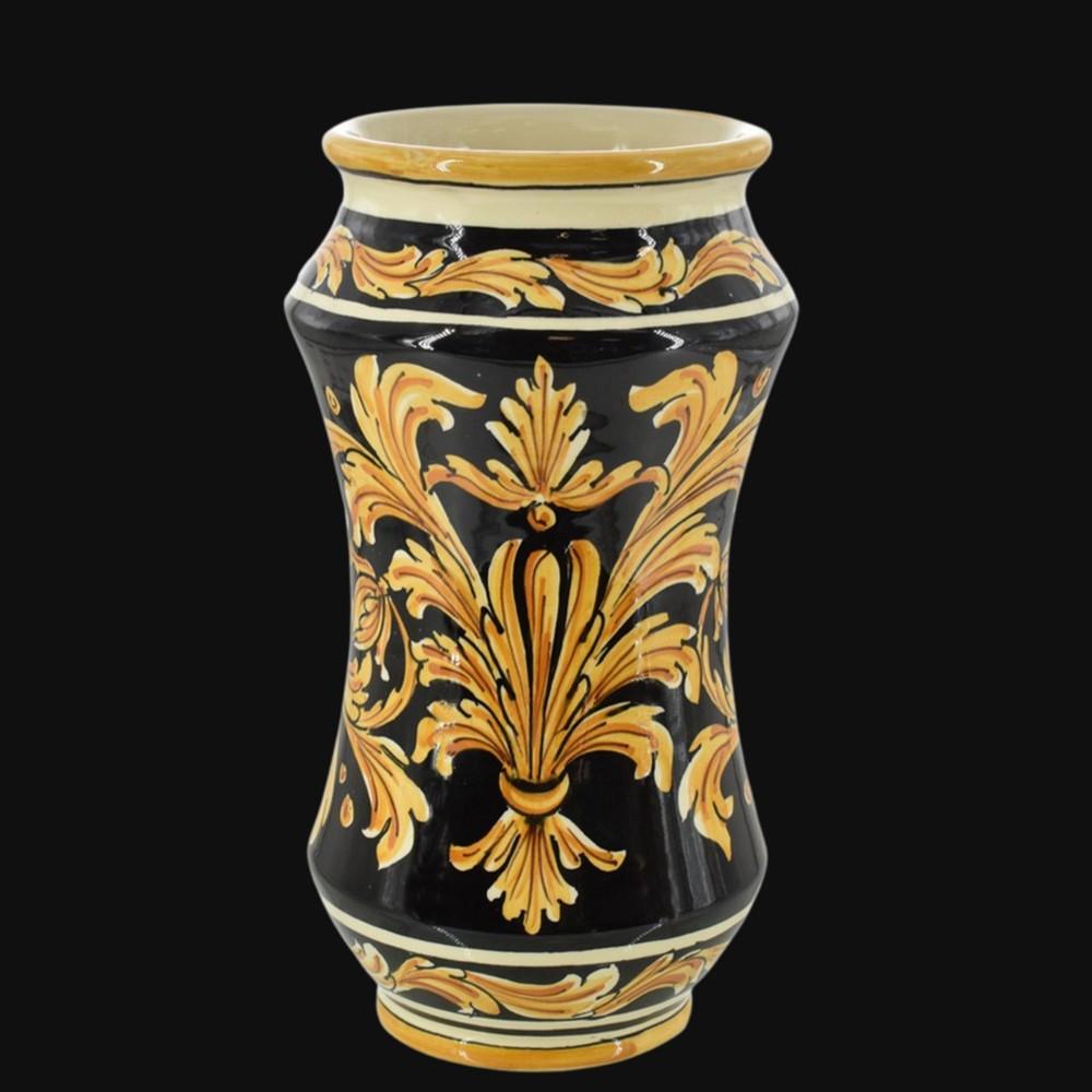 Vaso albarello h 25 Ornato Fondo Nero in ceramica di Caltagirone