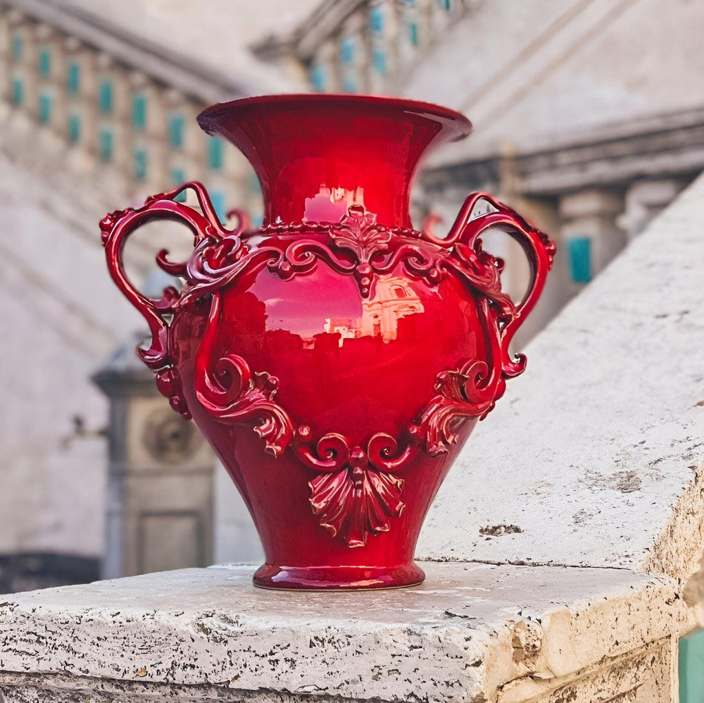Vaso Anfora H 40 con Greca a Rilievo Rosso Fuoco - Ceramiche di Caltagirone Sofia