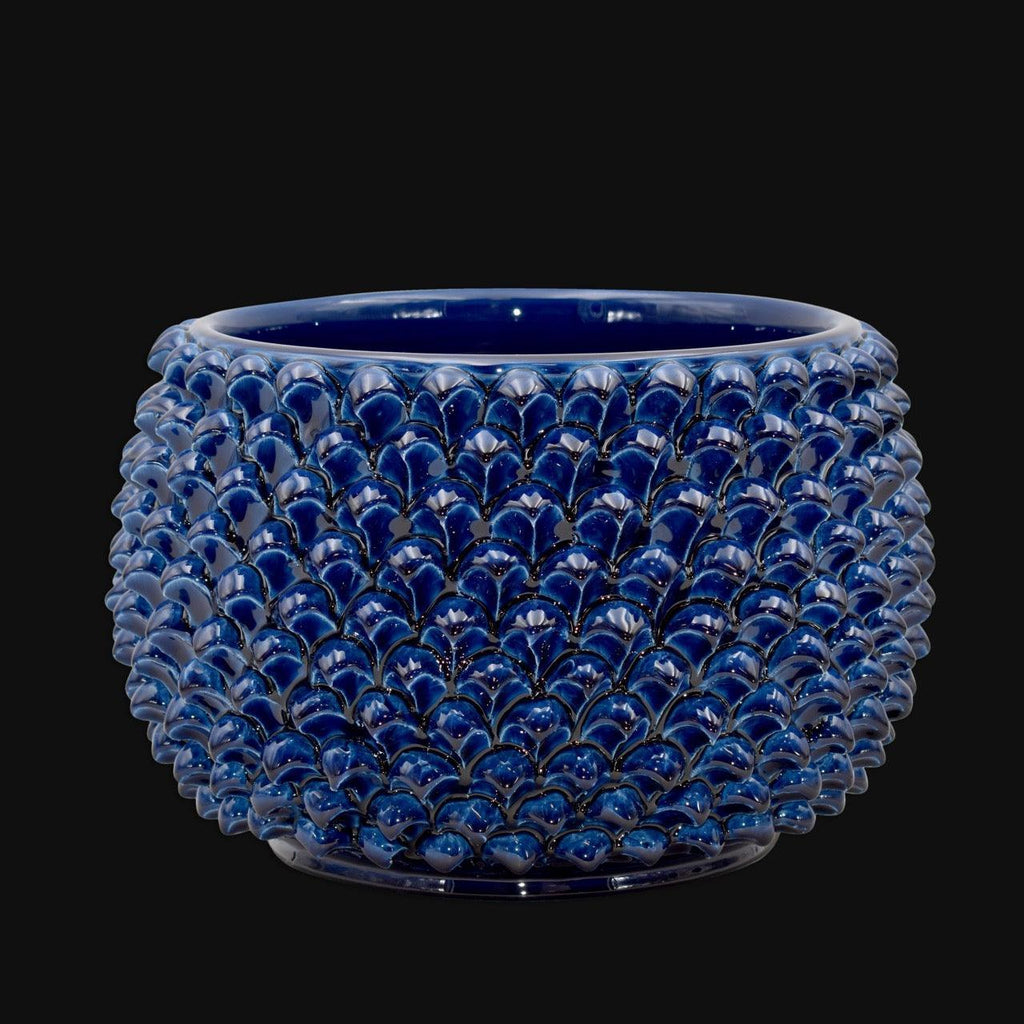 Vaso mezza pigna s/piede blu intenso in ceramica di Caltagirone