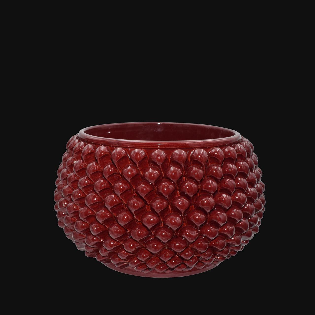 Vaso mezza pigna s/piede bordeaux in ceramica di Caltagirone