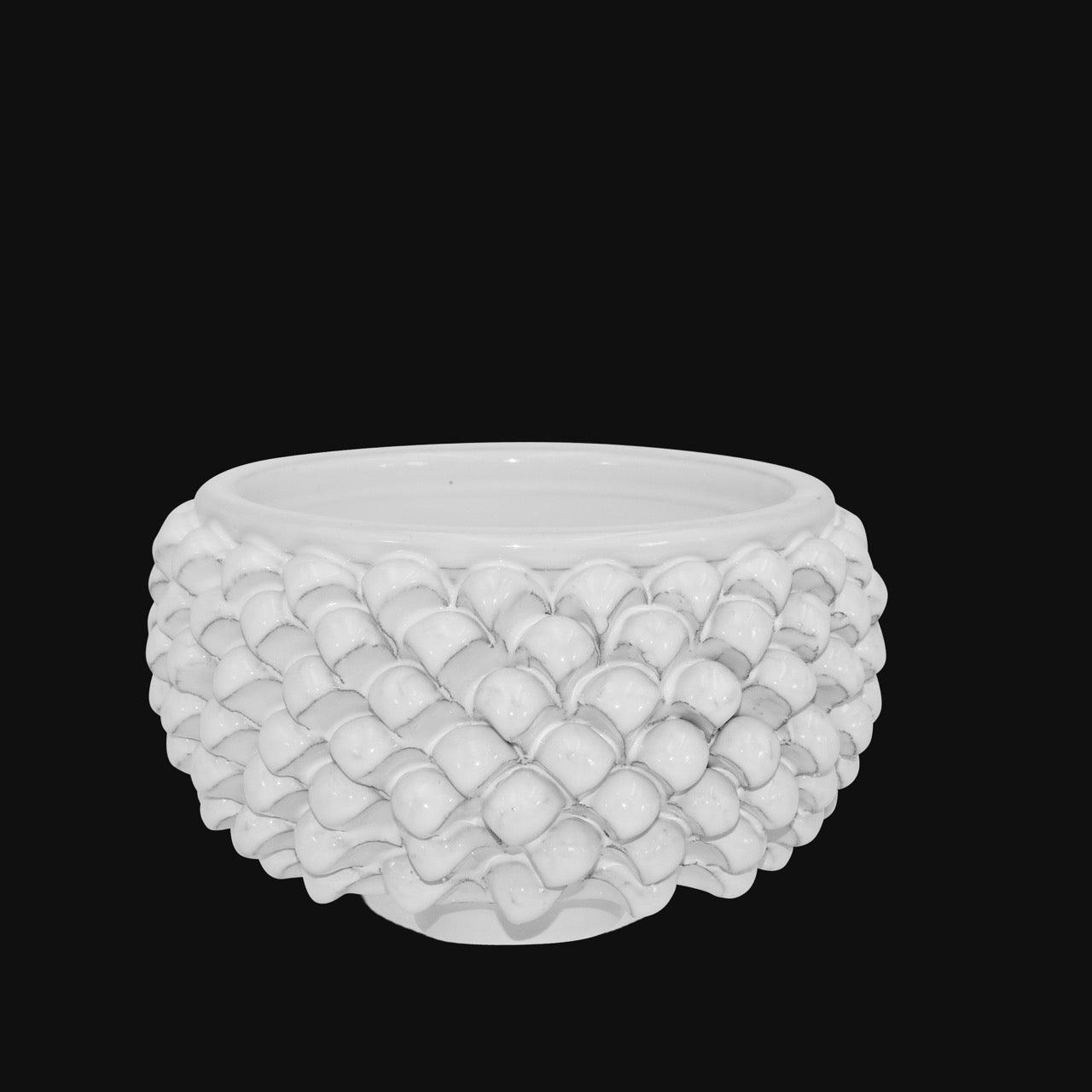 Vaso mezza pigna s/piede linea blanca en ceramica di Caltagirone