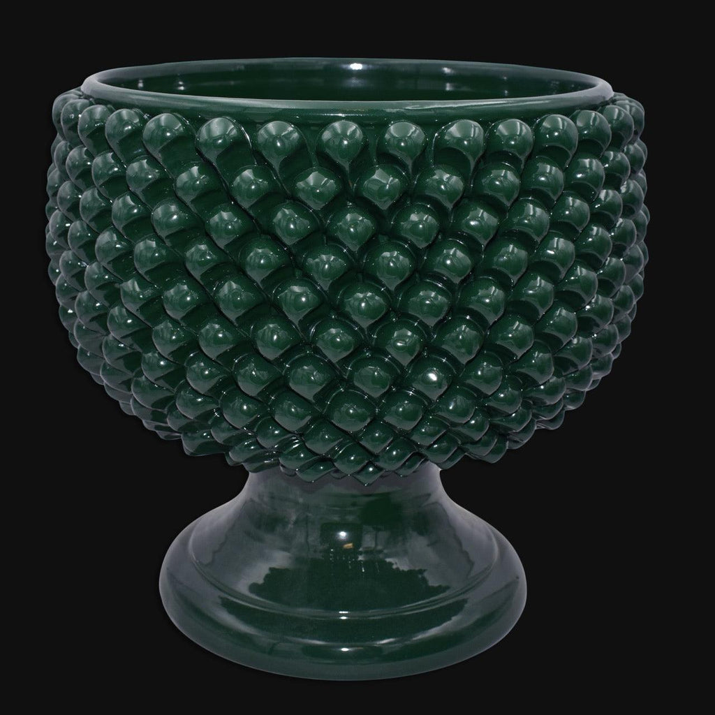 Vaso mezza pigna verde antico in ceramica di Caltagirone