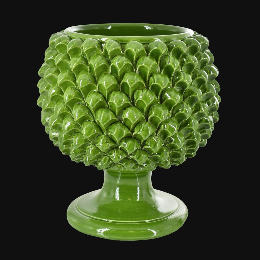 Vaso mezza pigna verde foglia in ceramica di Caltagirone