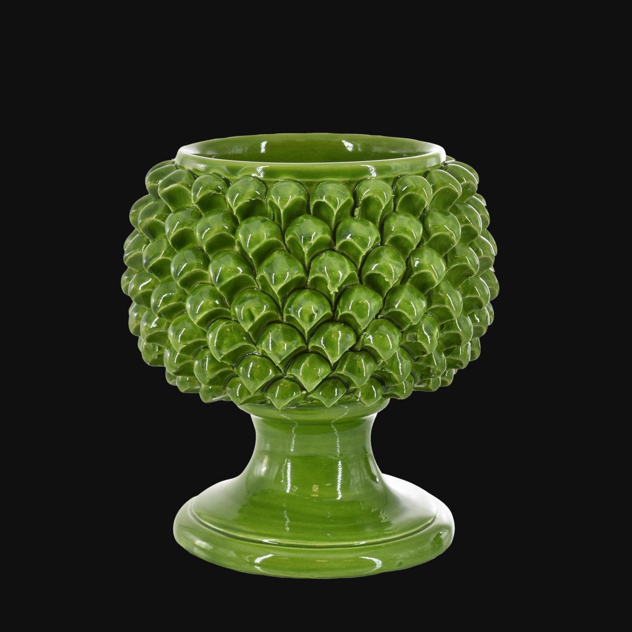 Vaso mezza pigna verde foglia in ceramica di Caltagirone