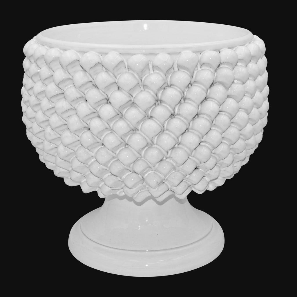 Vaso mezza pigna linea bianca in ceramica di Caltagirone